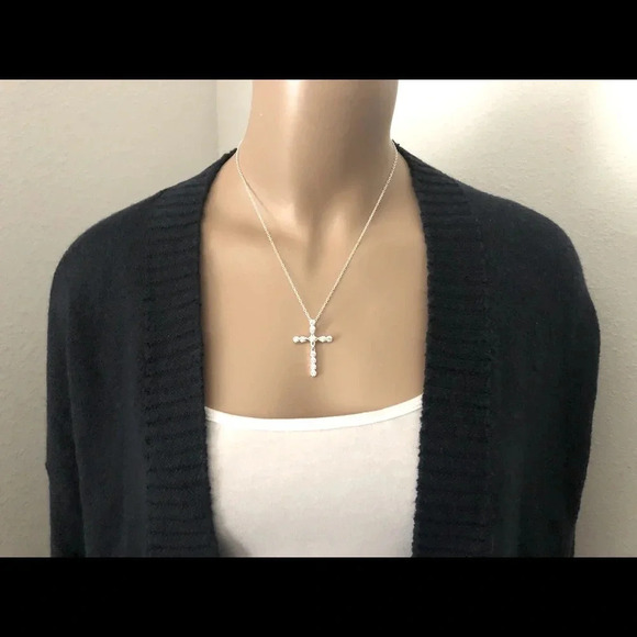 NEW S925 Sterling Silver Diamond Cross Necklace - Picture 6 of 9